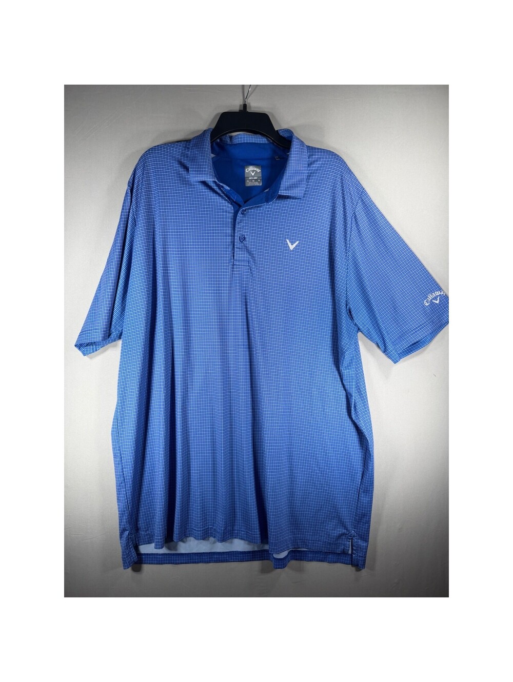 Callaway Opti-Dri Mens Blue White Micro Check Short Sleeve Golf Polo Shirt XL